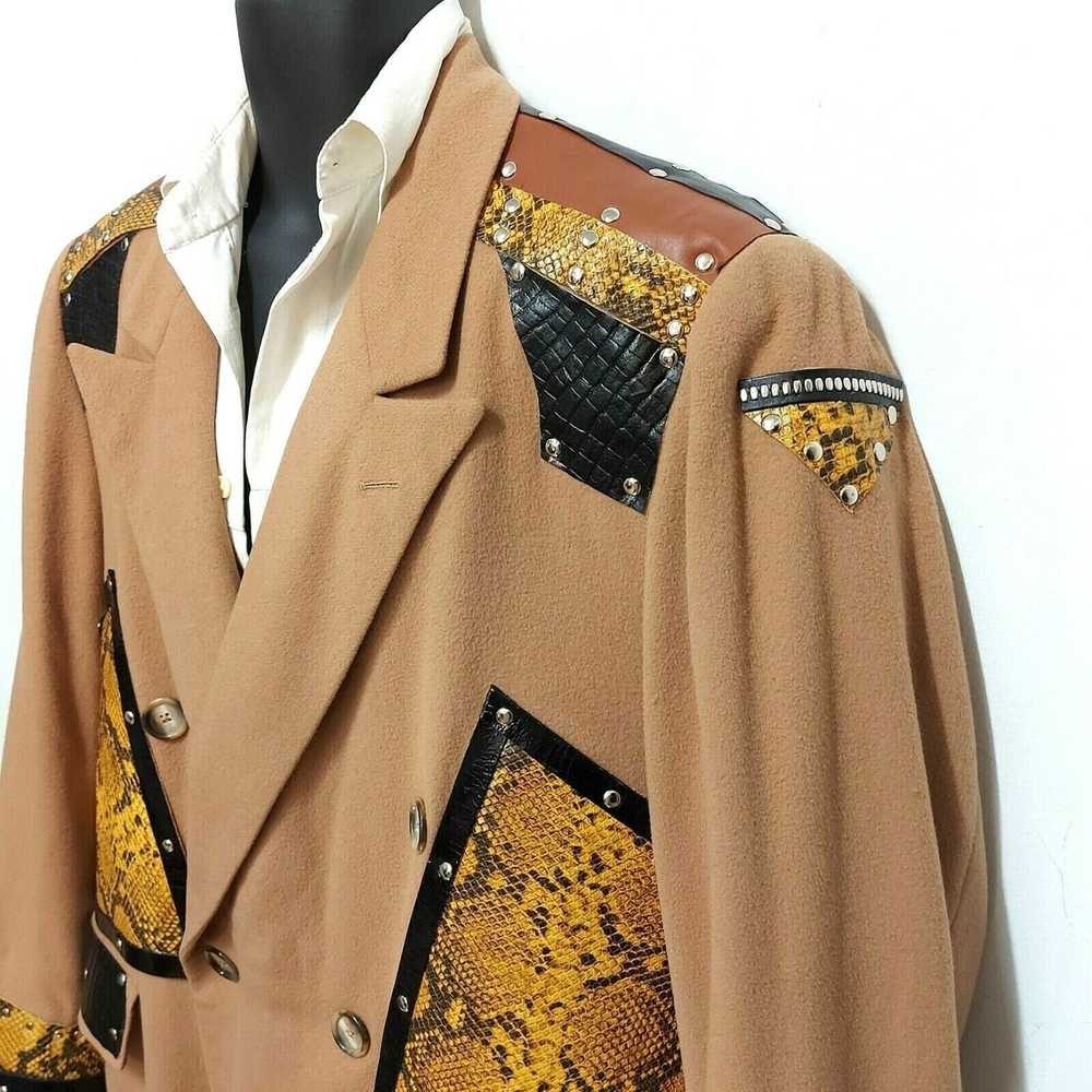 Handmade Upcycled Vtg 80s Wool Coat Tailored Leat… - image 5