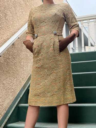 Vintage 1950s Henry Lee Size 12 Green Lace over C… - image 1