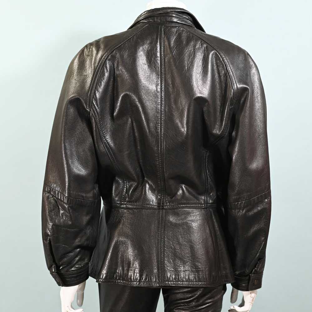 Vintage 1980's G-111 Leather Fashions outlet black jacket / eighties asymmetric structured coat / medium