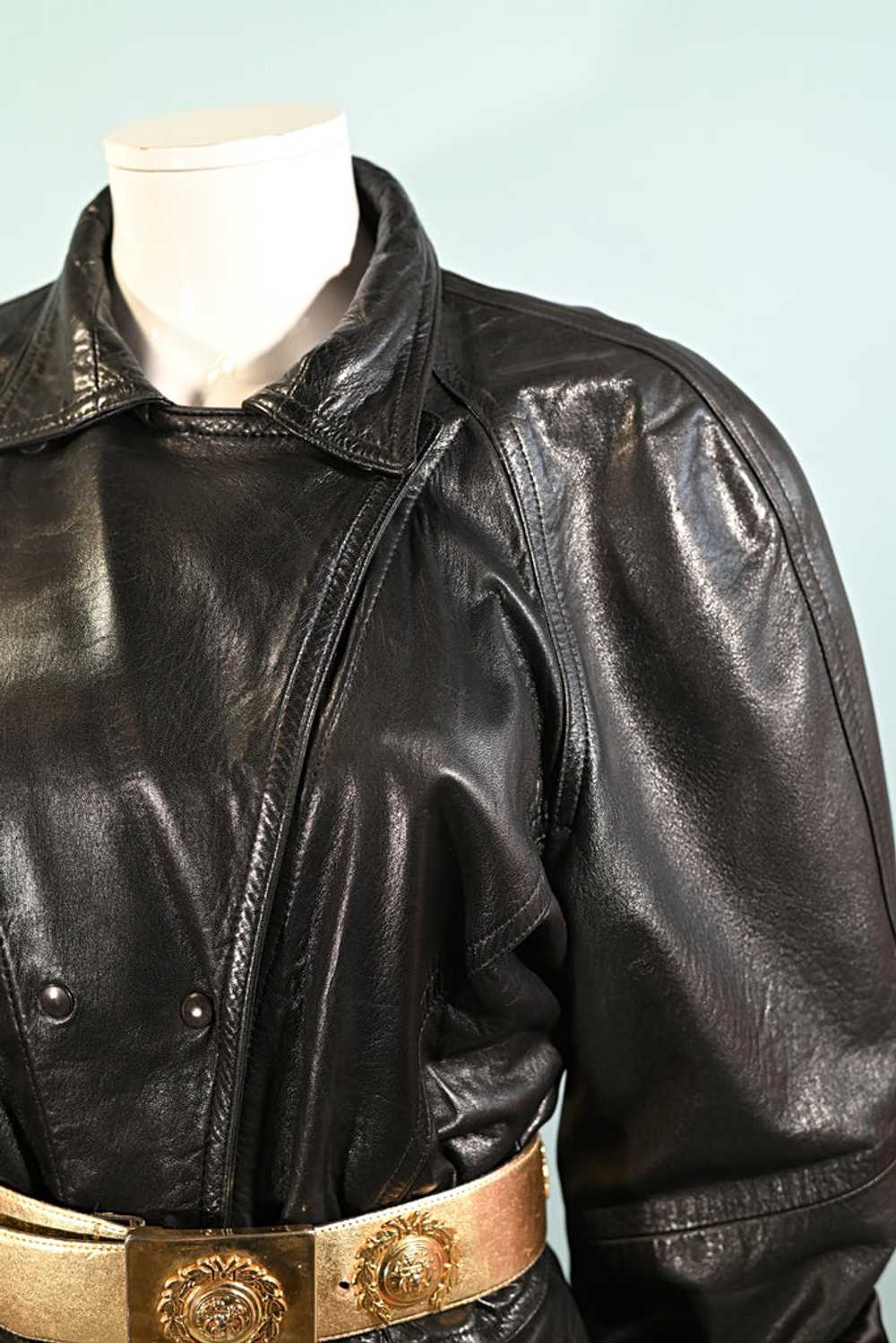 Vintage 90's Leather Jacket Small Oversized Biker Patterned Belt Zip  Buttons VTG