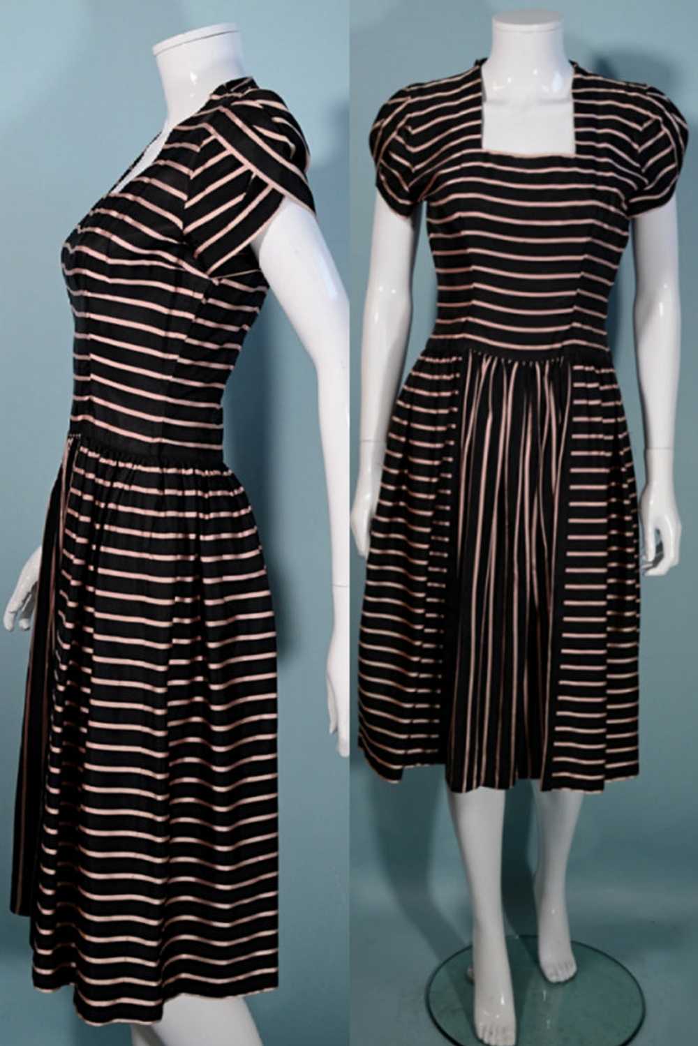 Vintage 40s Black/Pink Party Dress, Short Petal S… - image 3