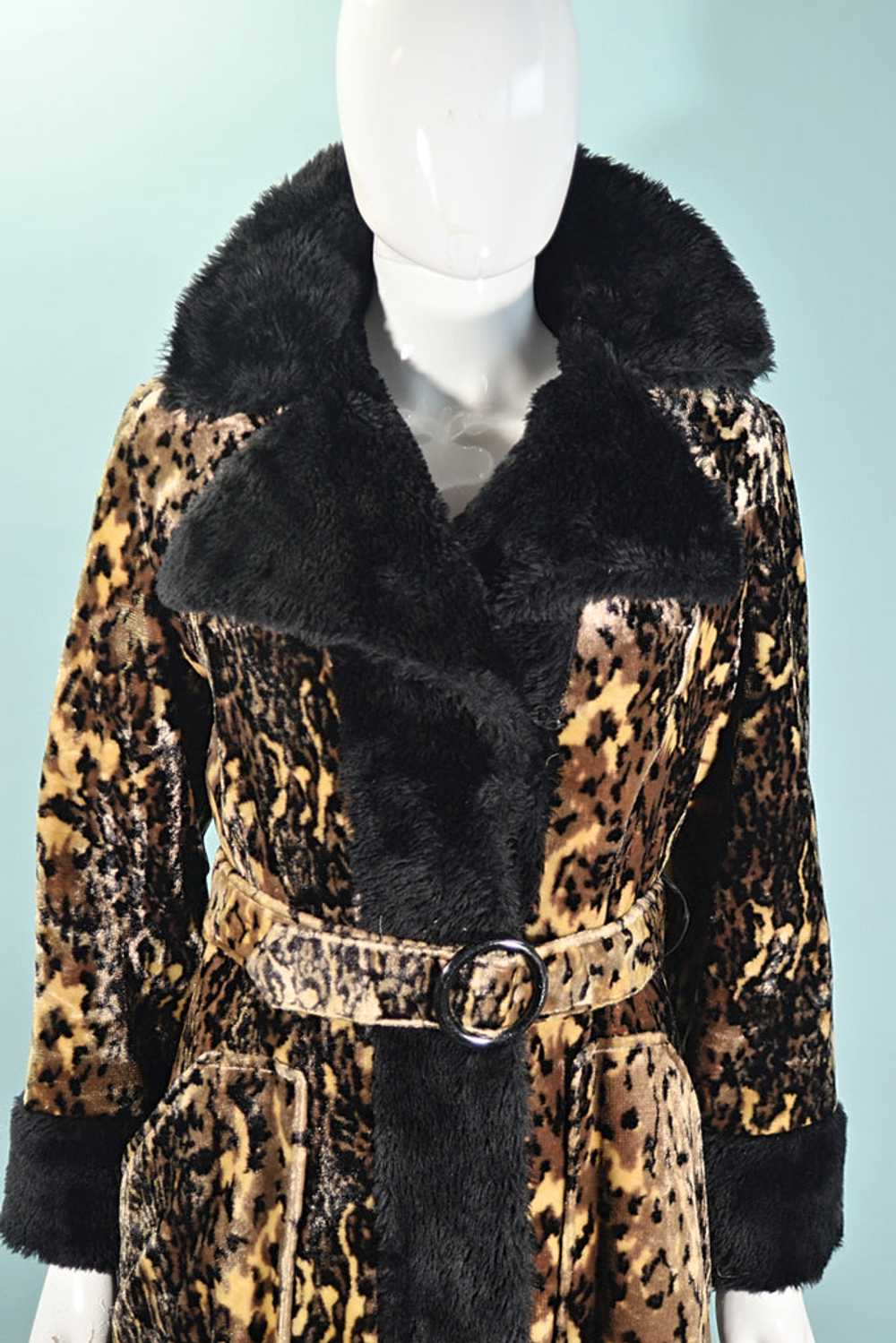 Vintage 60s Animal Print Princess Coat, Belted Pl… - image 2