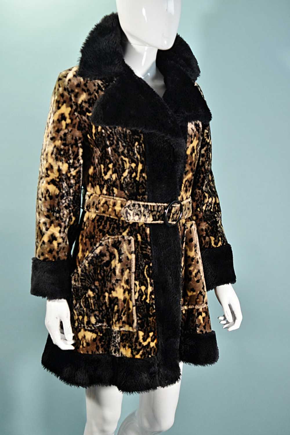 Vintage 60s Animal Print Princess Coat, Belted Pl… - image 3