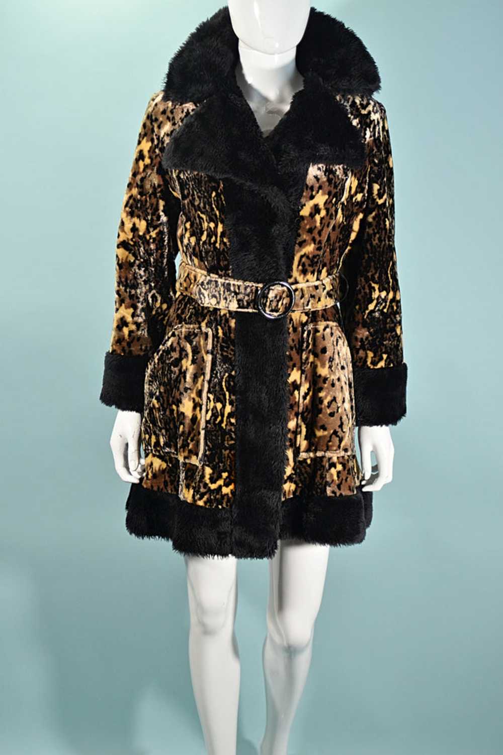 Vintage 60s Animal Print Princess Coat, Belted Pl… - image 4