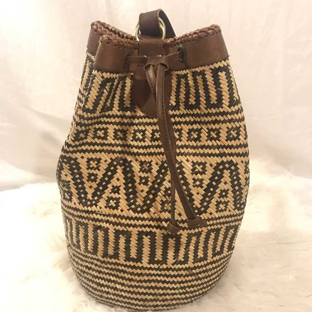 Vintage Handmade Woven Bamboo and Leather Backpack - image 1