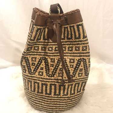 Vintage Handmade Woven Bamboo and Leather Backpack