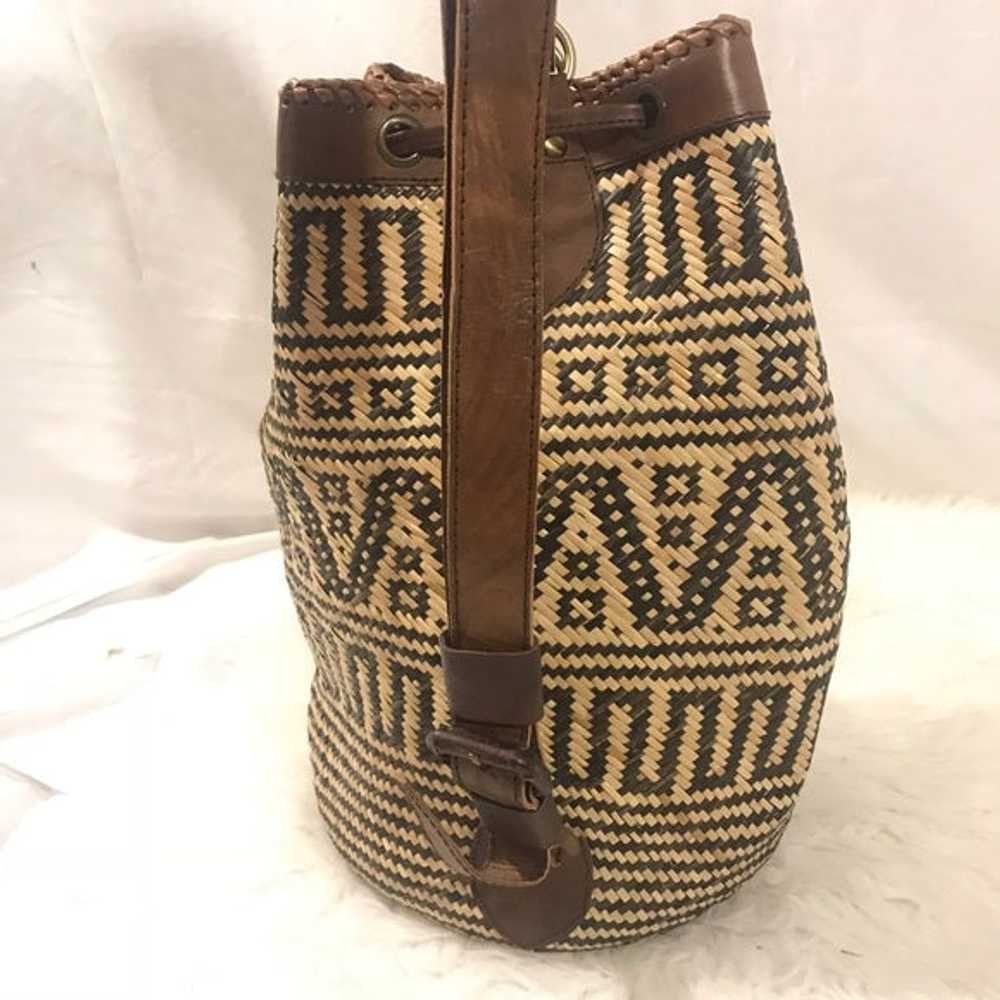 Vintage Handmade Woven Bamboo and Leather Backpack - image 4