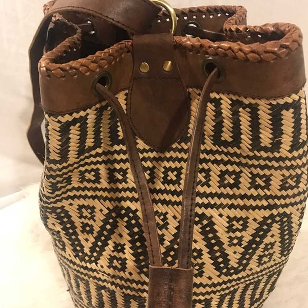 Vintage Handmade Woven Bamboo and Leather Backpack - image 5