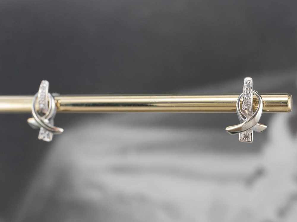 Gold Cancer Ribbon Diamond Stud Earrings - image 10