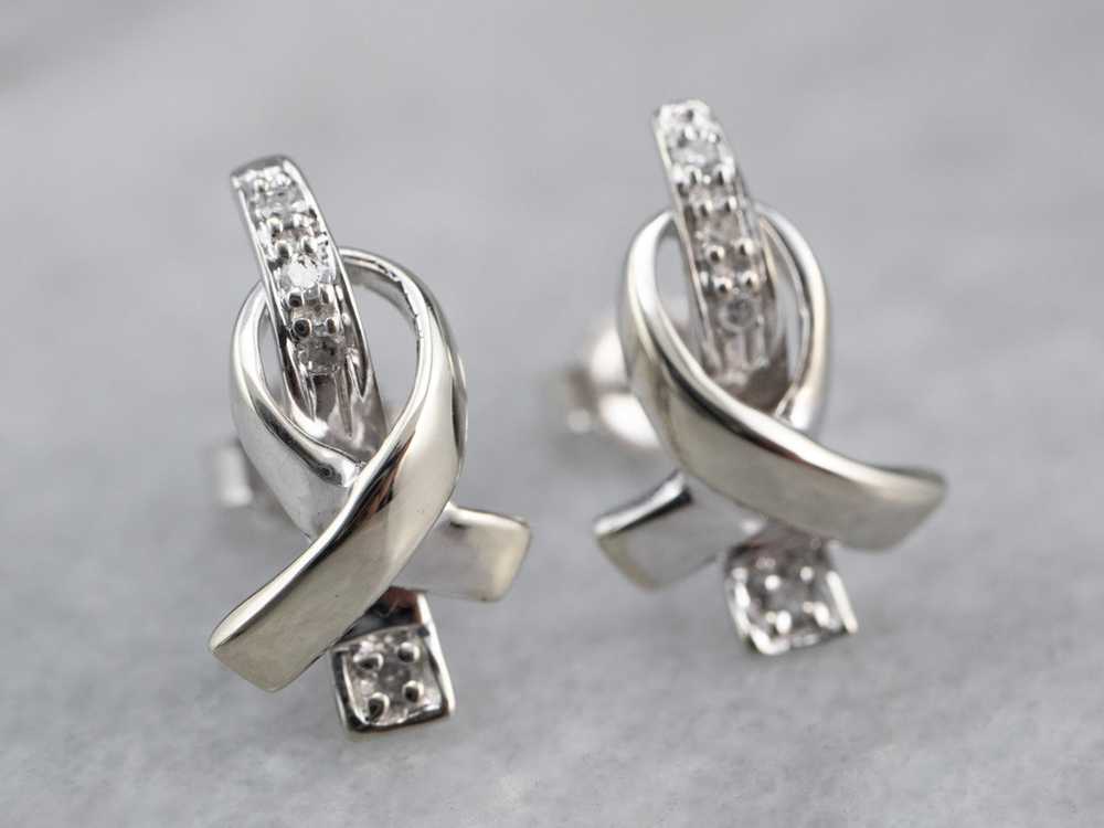 Gold Cancer Ribbon Diamond Stud Earrings - image 1
