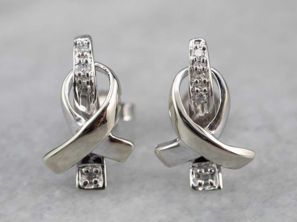 Gold Cancer Ribbon Diamond Stud Earrings - image 2