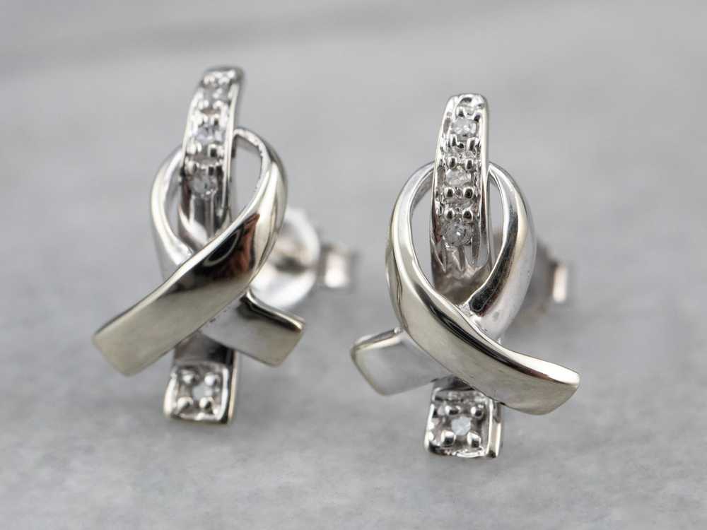 Gold Cancer Ribbon Diamond Stud Earrings - image 3