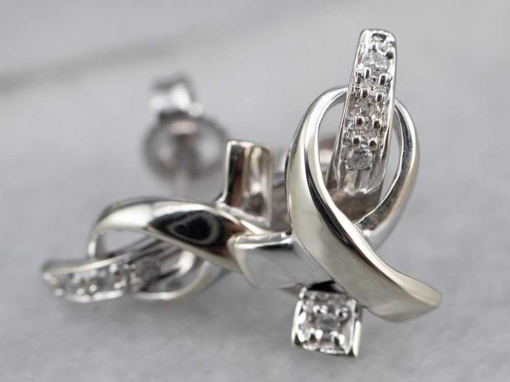 Gold Cancer Ribbon Diamond Stud Earrings - image 6
