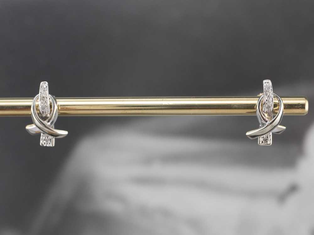 Gold Cancer Ribbon Diamond Stud Earrings - image 8