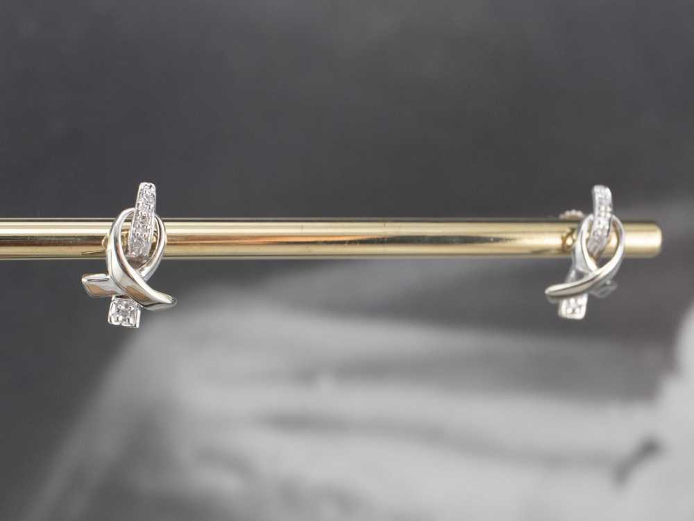 Gold Cancer Ribbon Diamond Stud Earrings - image 9