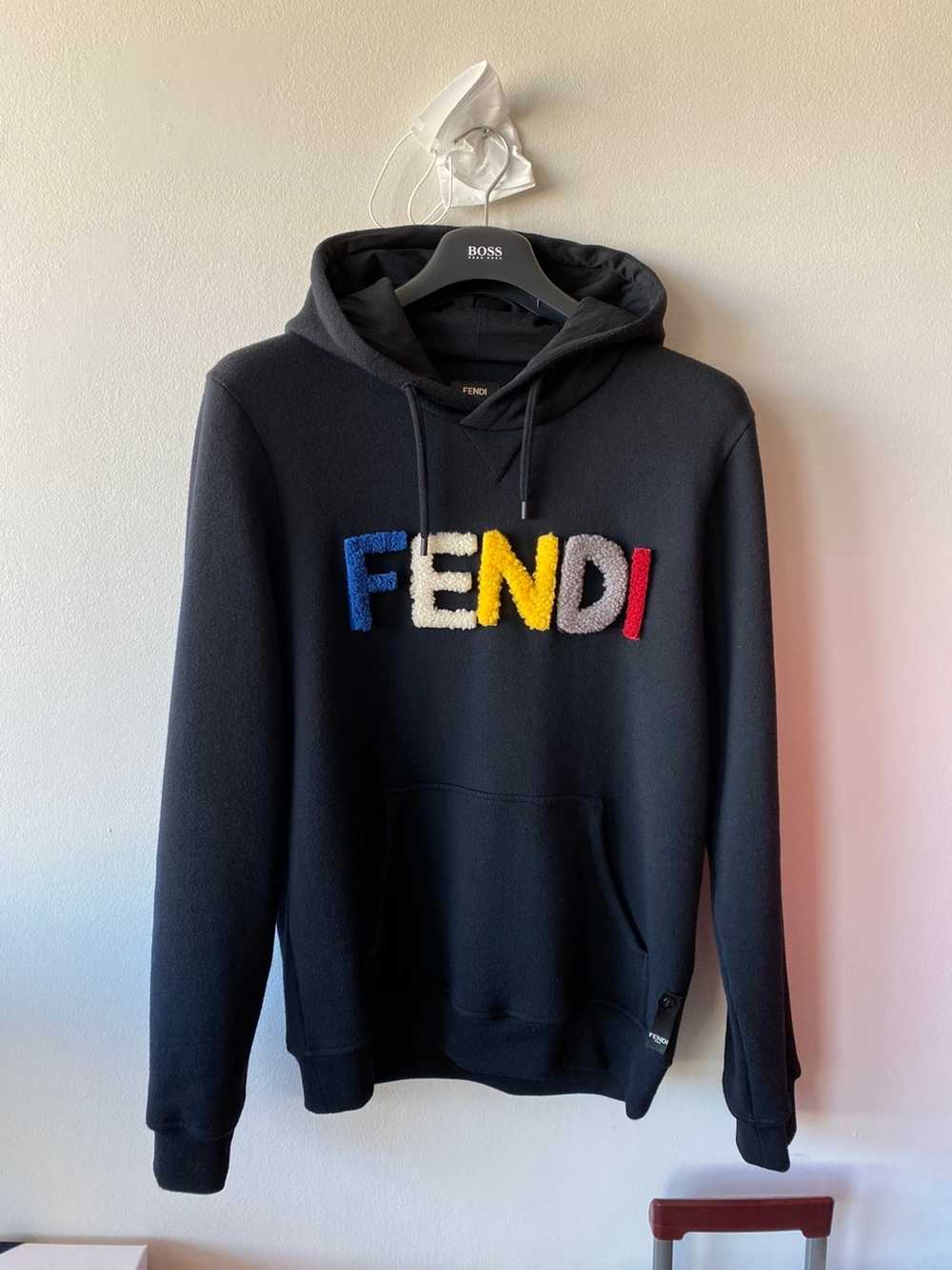 Fendi Fendi Shearling Logo Hoodie Black - Gem