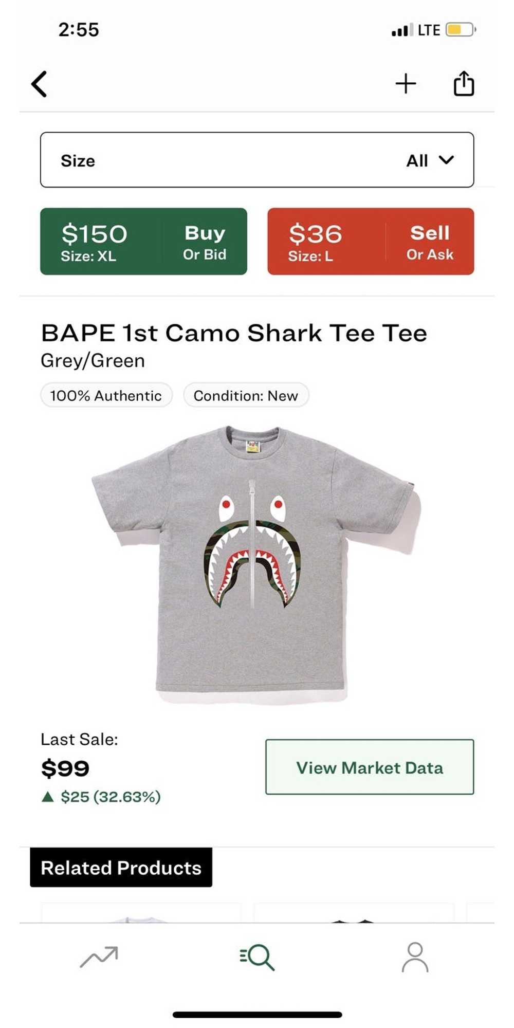 Bape Bape 1st camo Shark tee - image 4