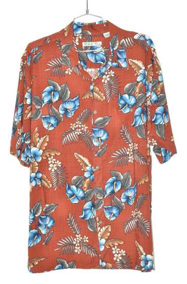 100% Rayon Crimson & Blue Orchid Hawaiian Shirt |… - image 1