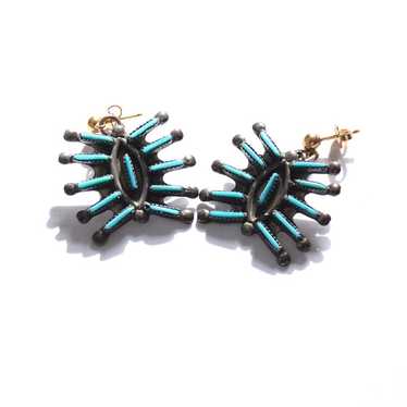 925 Sterling Zuni Turquoise Needlepoint Earrings - image 1