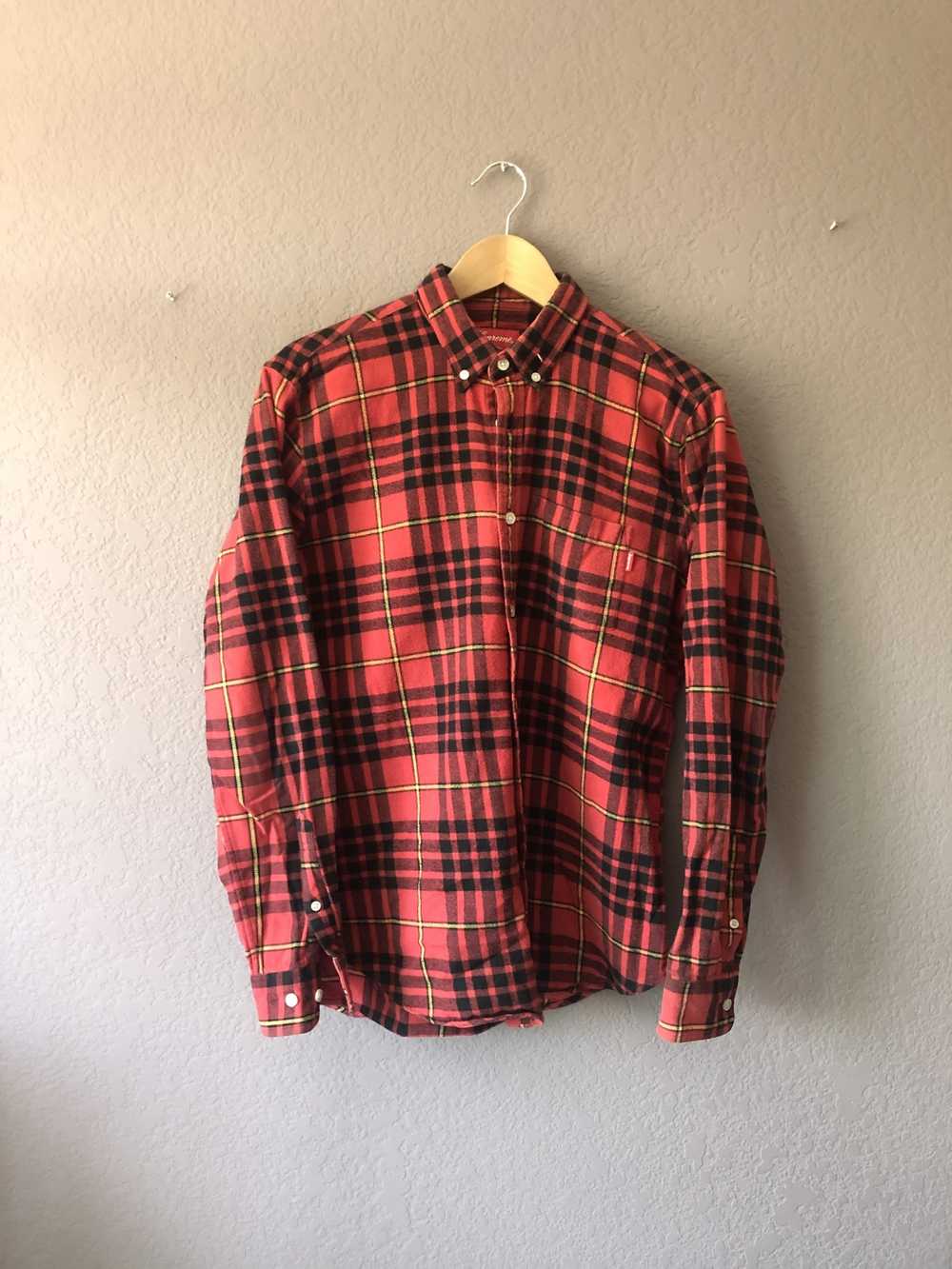 Pre-owned Supreme Red Green Flannel Button Down Shirt Fw16 In