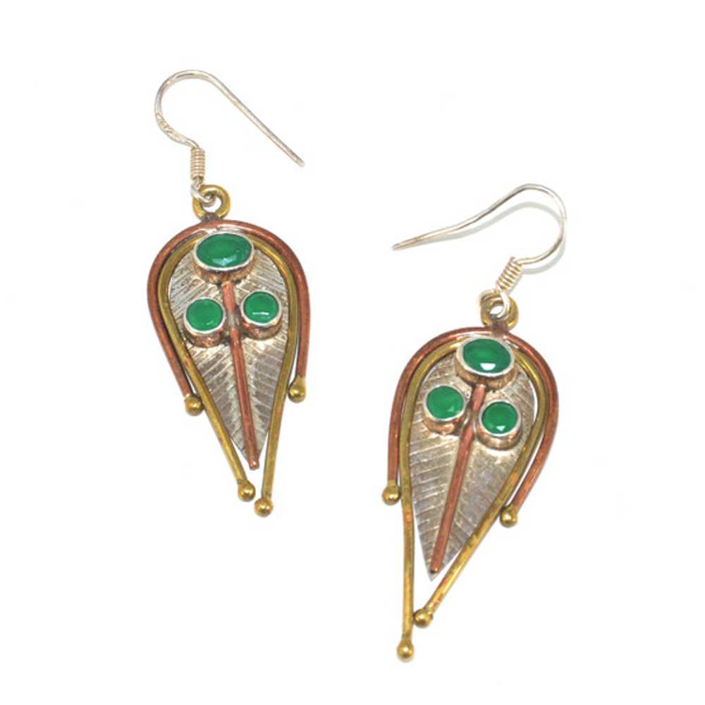 925 Sterling/Copper/Brass Dangle Leaf Earrings - image 1