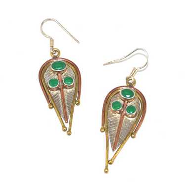 925 Sterling/Copper/Brass Dangle Leaf Earrings - image 1