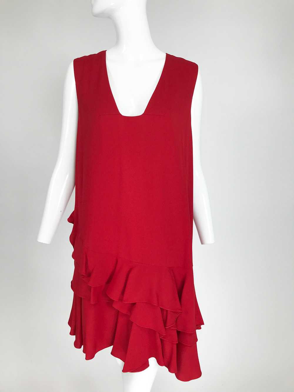 Lanvin Cherry Red Silk Blend Crepe Chemise Dress - image 1