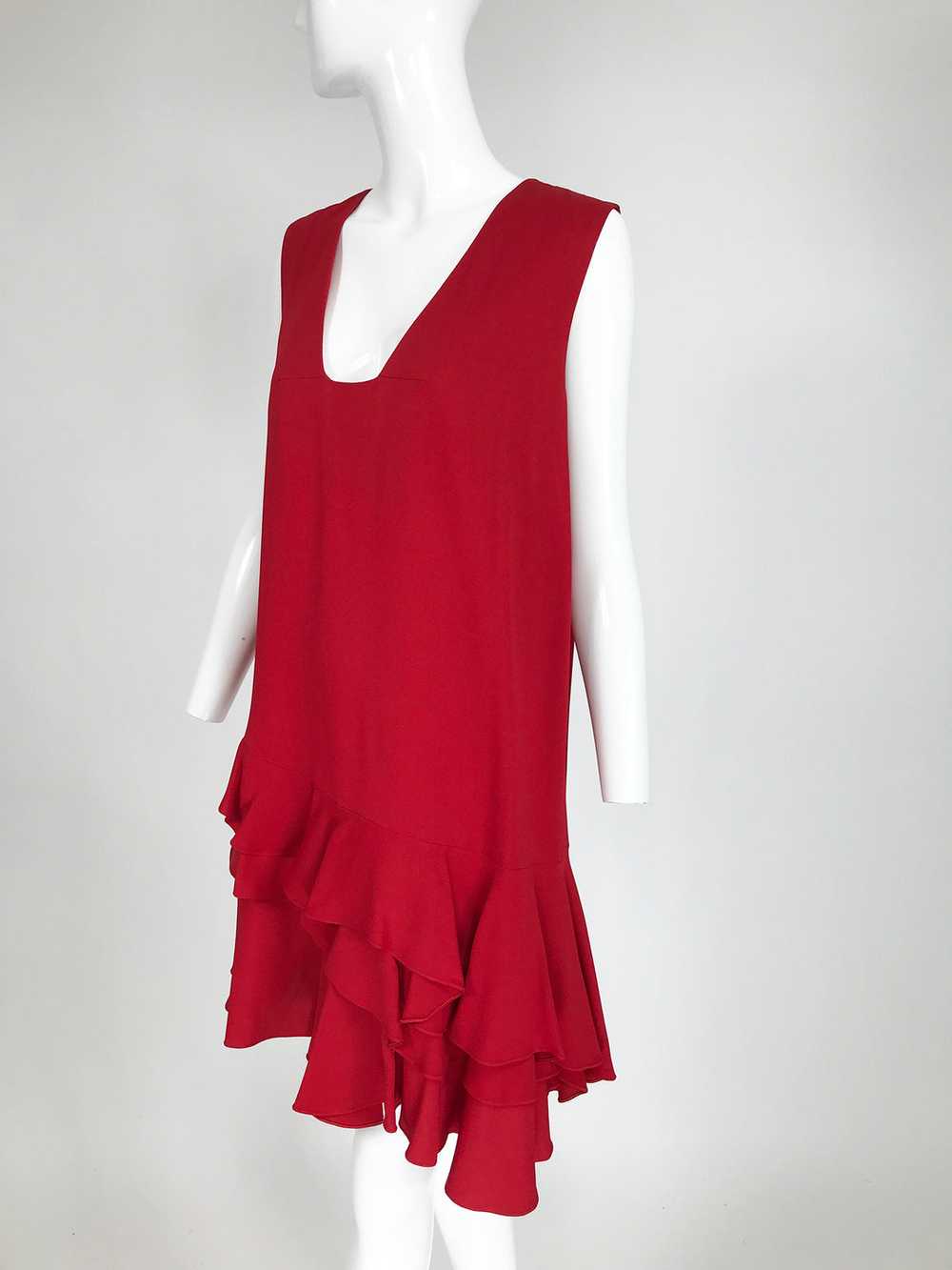 Lanvin Cherry Red Silk Blend Crepe Chemise Dress - image 2