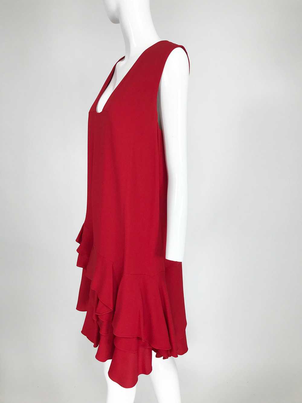 Lanvin Cherry Red Silk Blend Crepe Chemise Dress - image 3