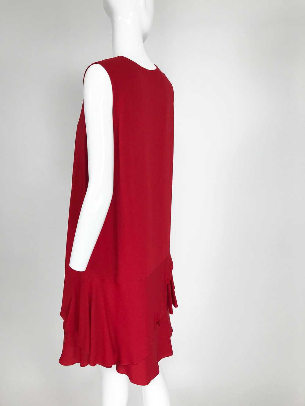 Lanvin Cherry Red Silk Blend Crepe Chemise Dress - image 4