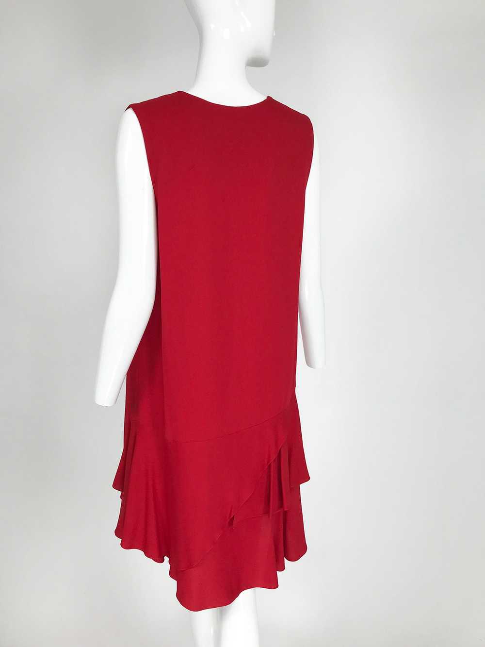 Lanvin Cherry Red Silk Blend Crepe Chemise Dress - image 5
