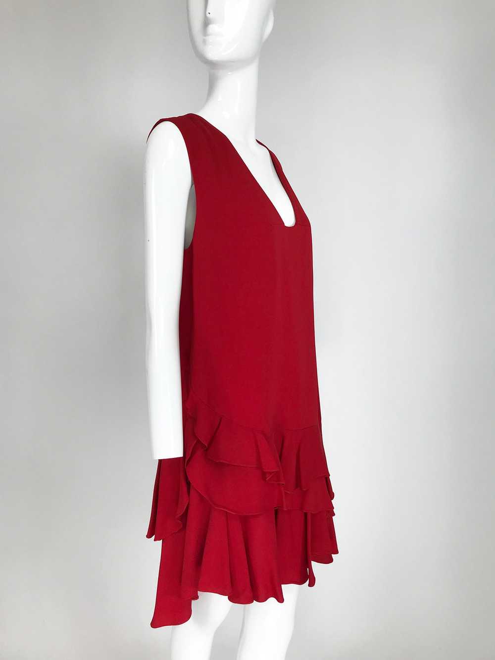 Lanvin Cherry Red Silk Blend Crepe Chemise Dress - image 9