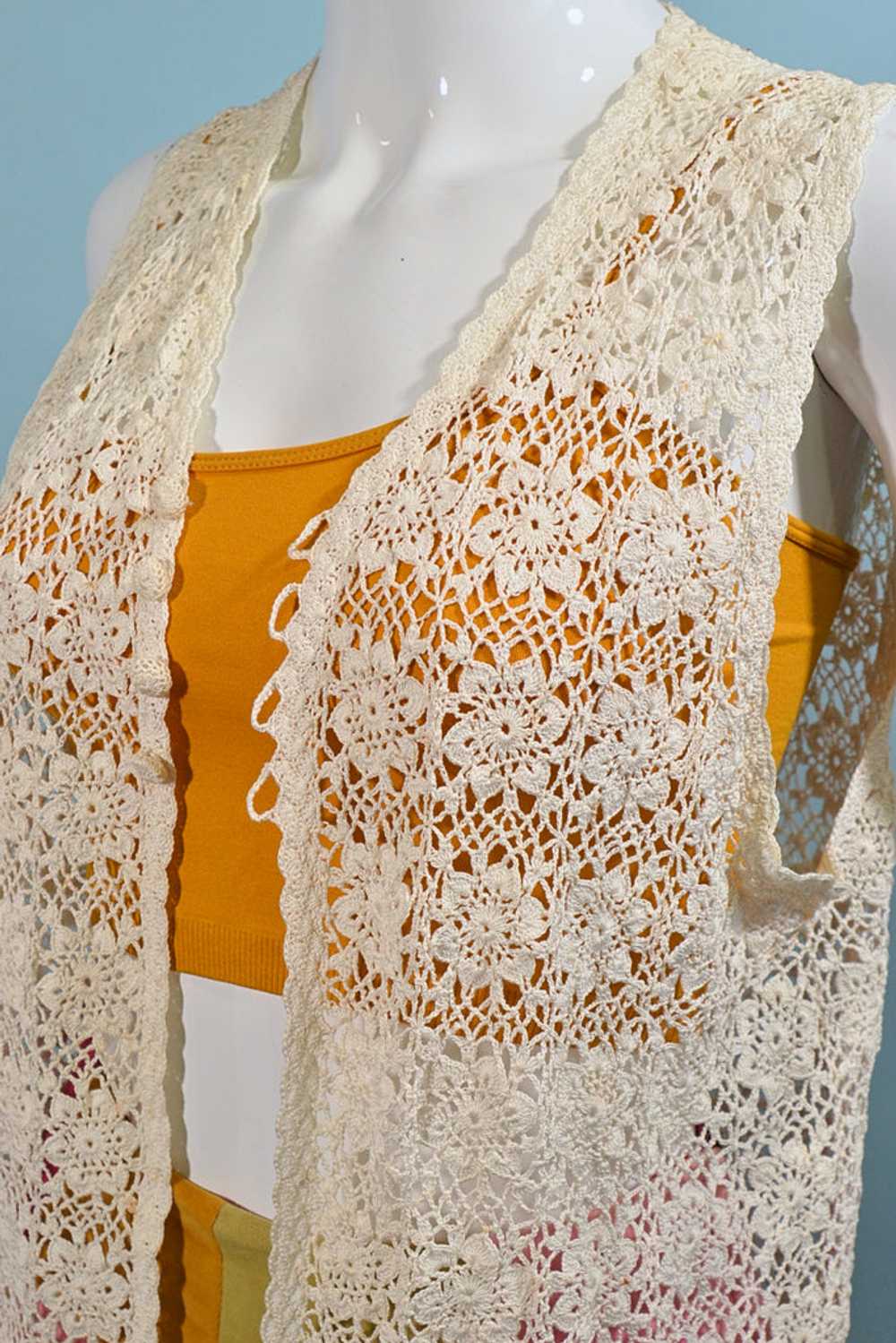 Vintage Hand Crochet Long Vest, 60s/70s Hippie Co… - image 6