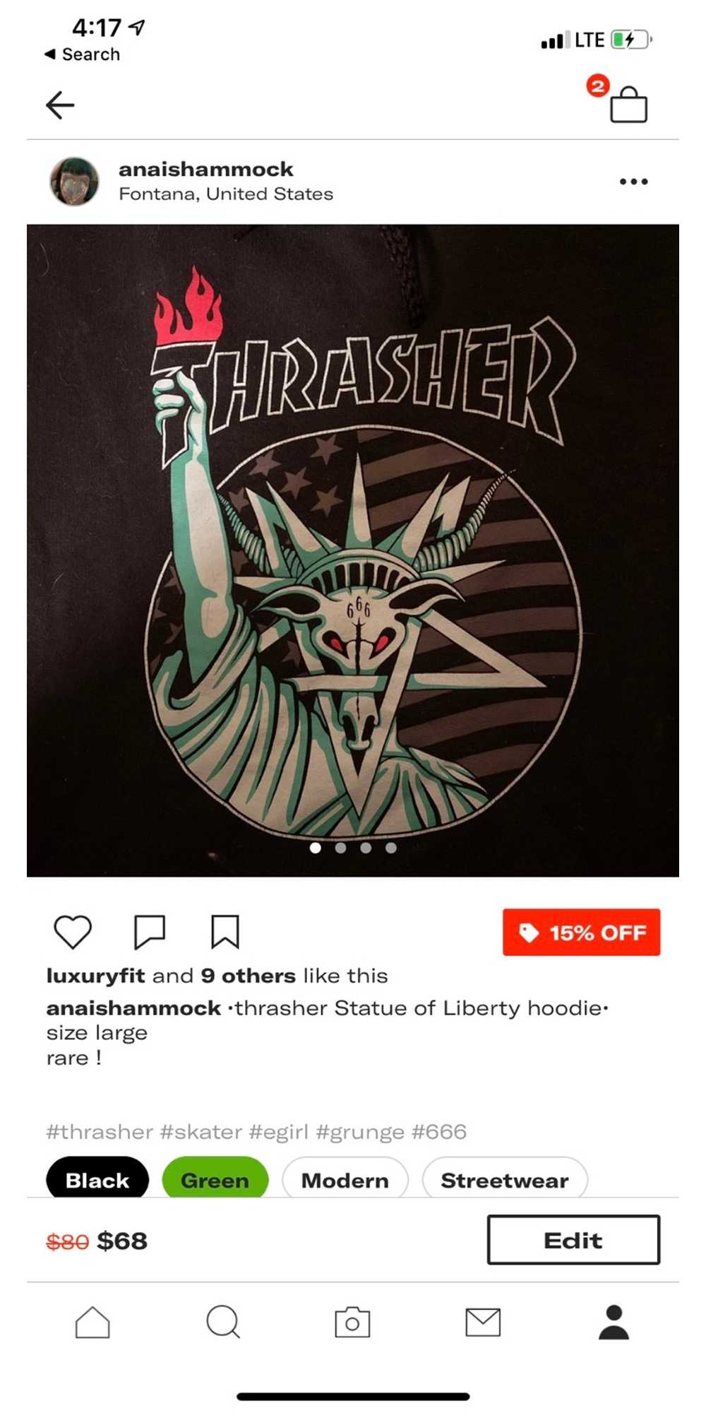 Thrasher Statue of Liberty Thrasher hoodie - image 2