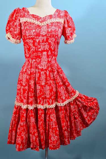 Vintage 50s Novelty Print Rockabilly Americana Squ