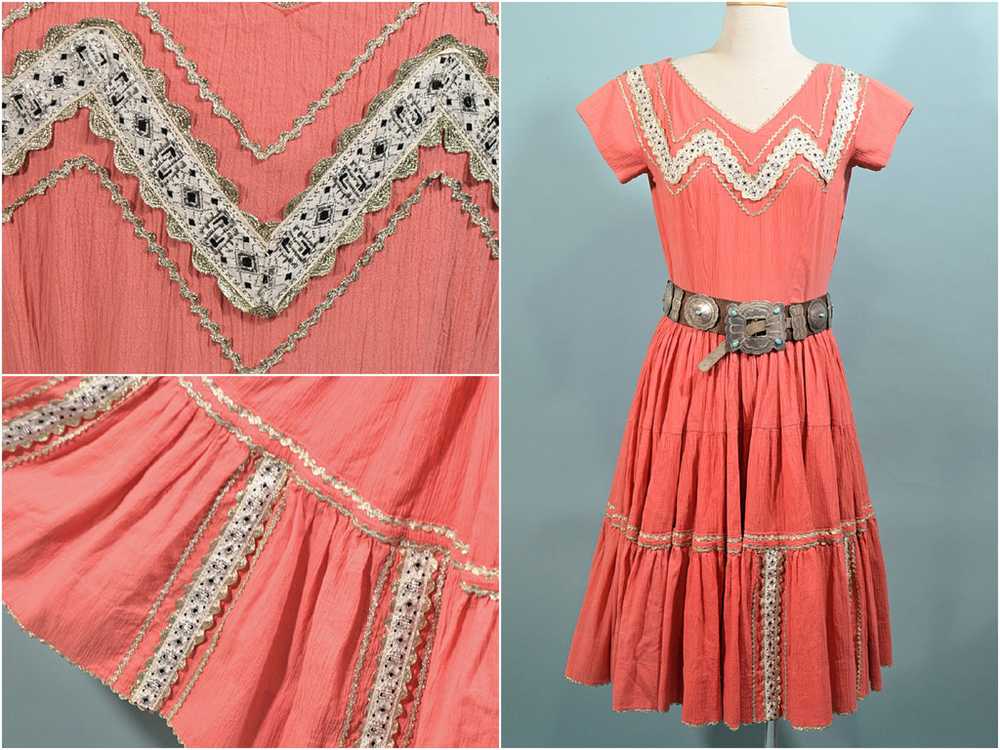 Vintage 50s Southwestern Patio Dress, Boho Square… - image 10