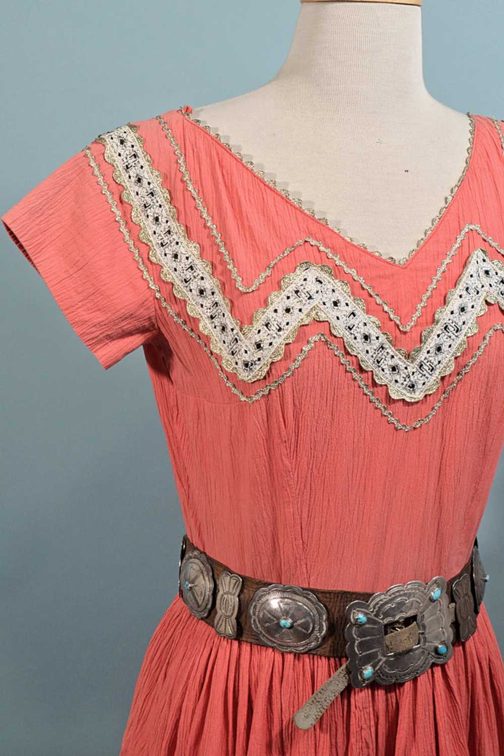 Vintage 50s Southwestern Patio Dress, Boho Square… - image 2
