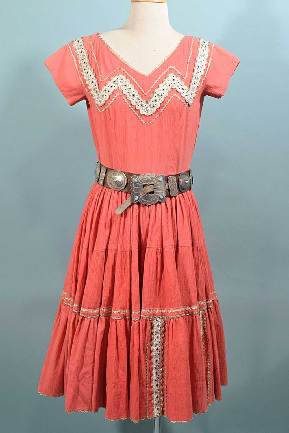 Vintage 50s Southwestern Patio Dress, Boho Square… - image 3