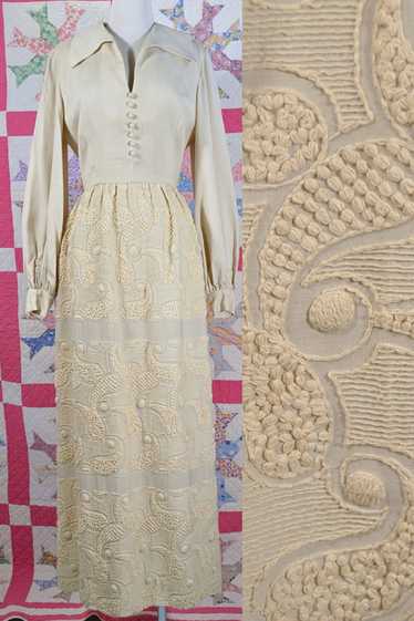 Vintage 70s Linen Maxi Dress, 60s Hostess Dress, J