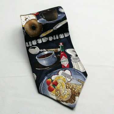 Tabasco Vtg Tabasco Necktie Tie Blue Breakfast Eg… - image 1