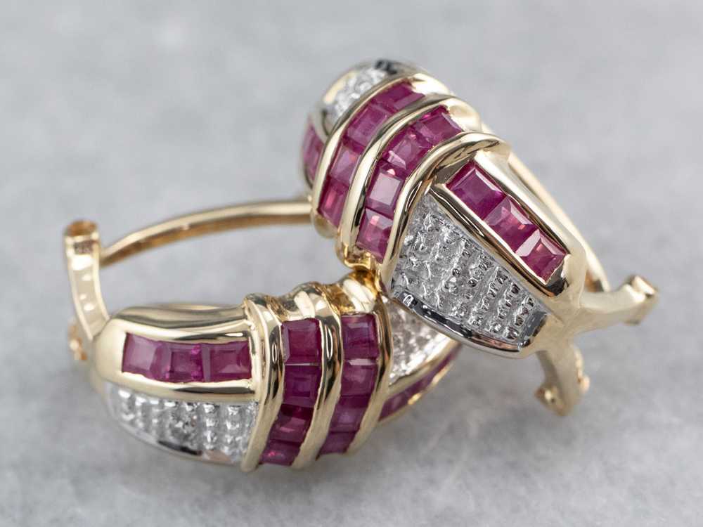 Two Tone Ruby and Diamond Earrings - image 1