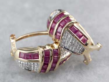 Two Tone Ruby and Diamond Earrings - image 1