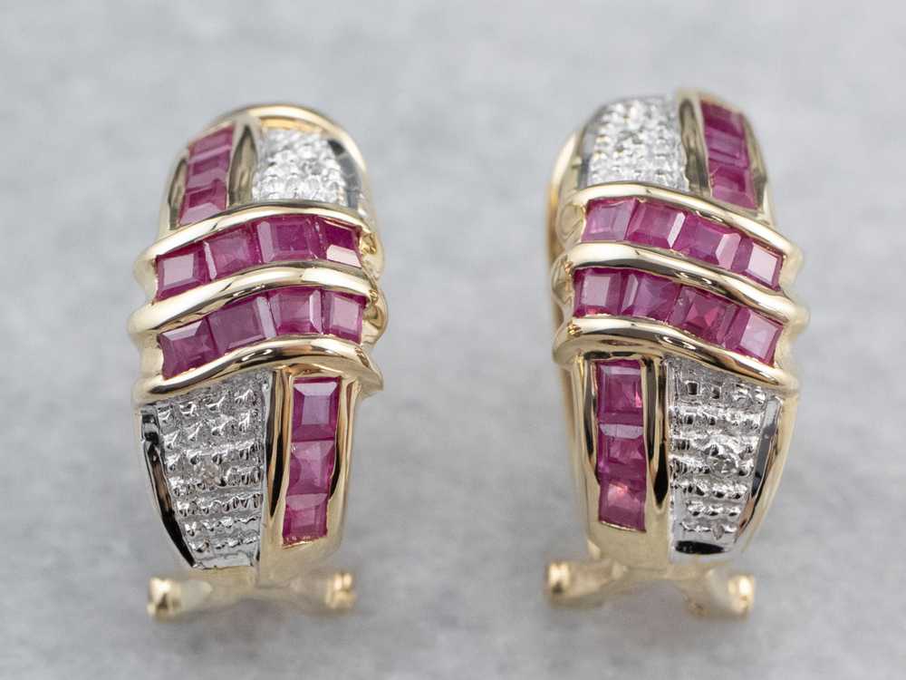 Two Tone Ruby and Diamond Earrings - image 2