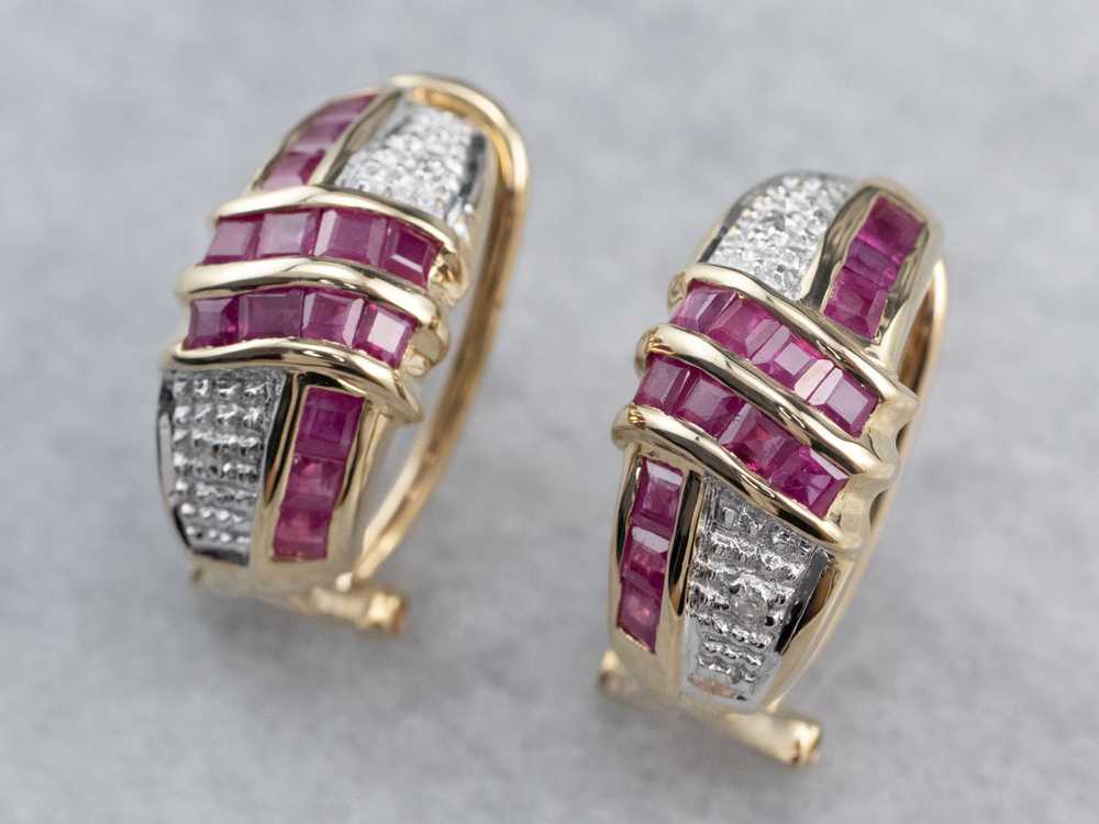 Two Tone Ruby and Diamond Earrings - image 3