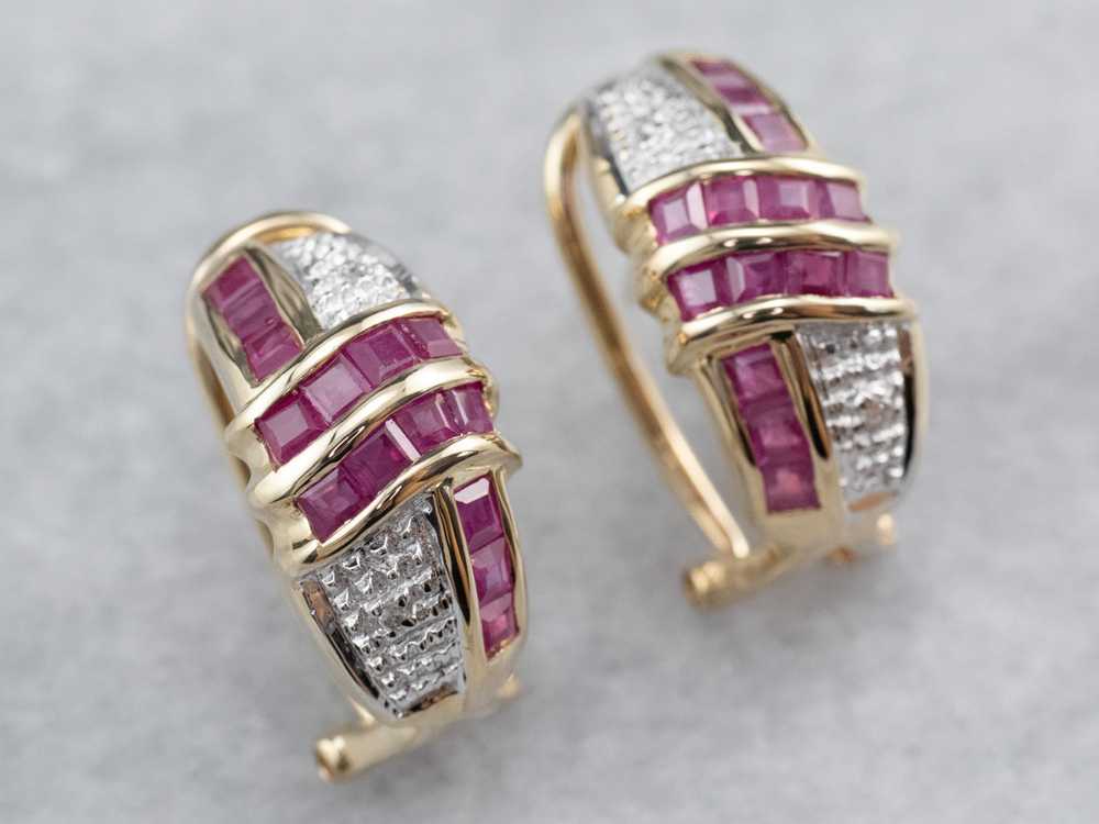 Two Tone Ruby and Diamond Earrings - image 4