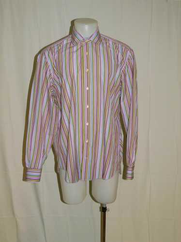 Etro Multi Color Stripe Spread Collar Dress Shirt 