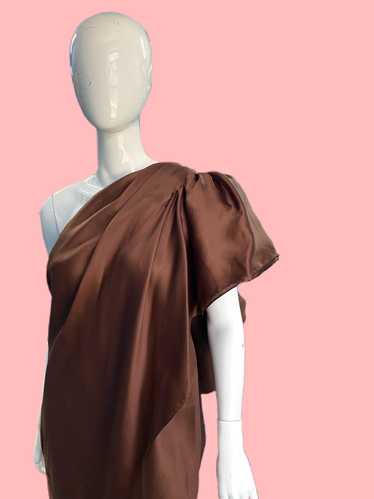 1970’s Halston Chocolate Silk Chiffon One Shoulder