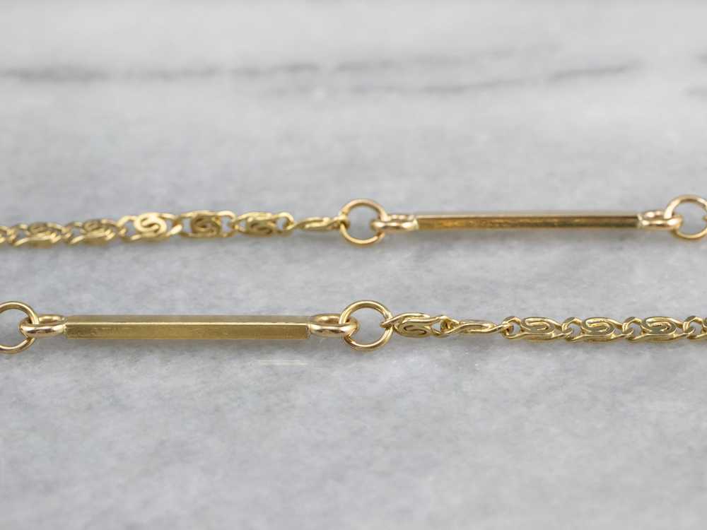 Long 18K Gold Snail and Bar Link Chain - image 3