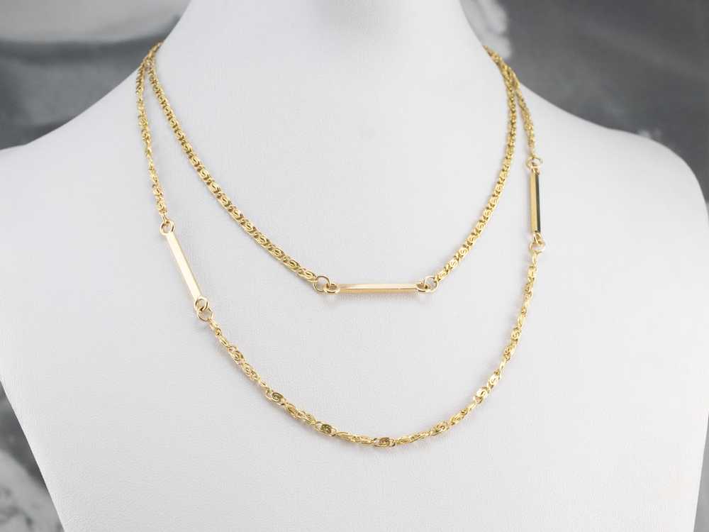 Long 18K Gold Snail and Bar Link Chain - image 5