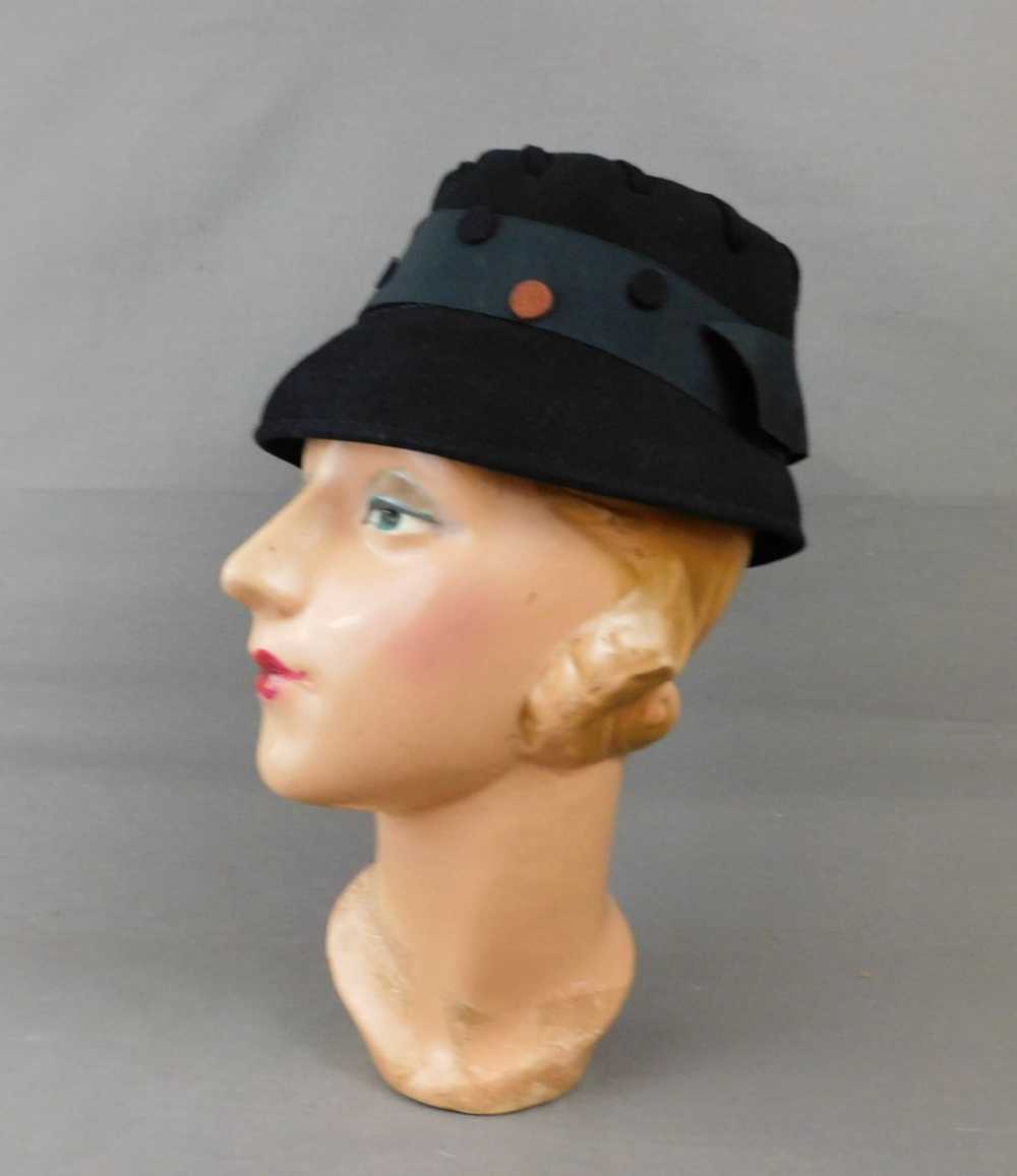 Vintage Black Felt Hat with Polka Dots and Lacing… - image 3